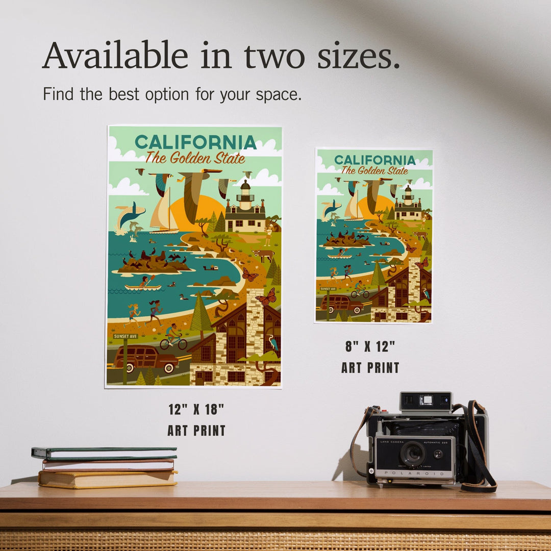 California, The Golden State, Geometric, Blue Sky, Art & Giclee Prints Art Lantern Press 