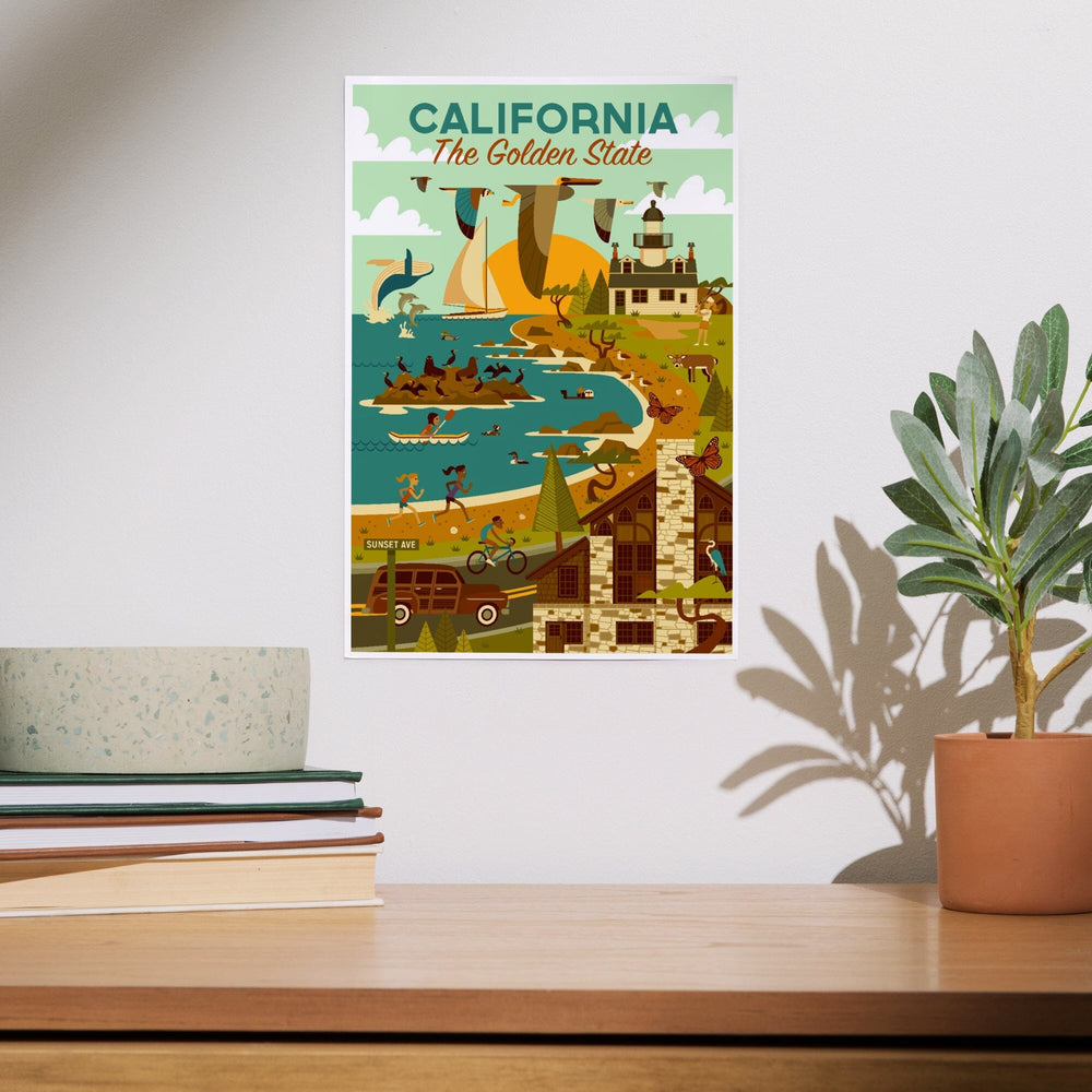 California, The Golden State, Geometric, Blue Sky, Art & Giclee Prints Art Lantern Press 