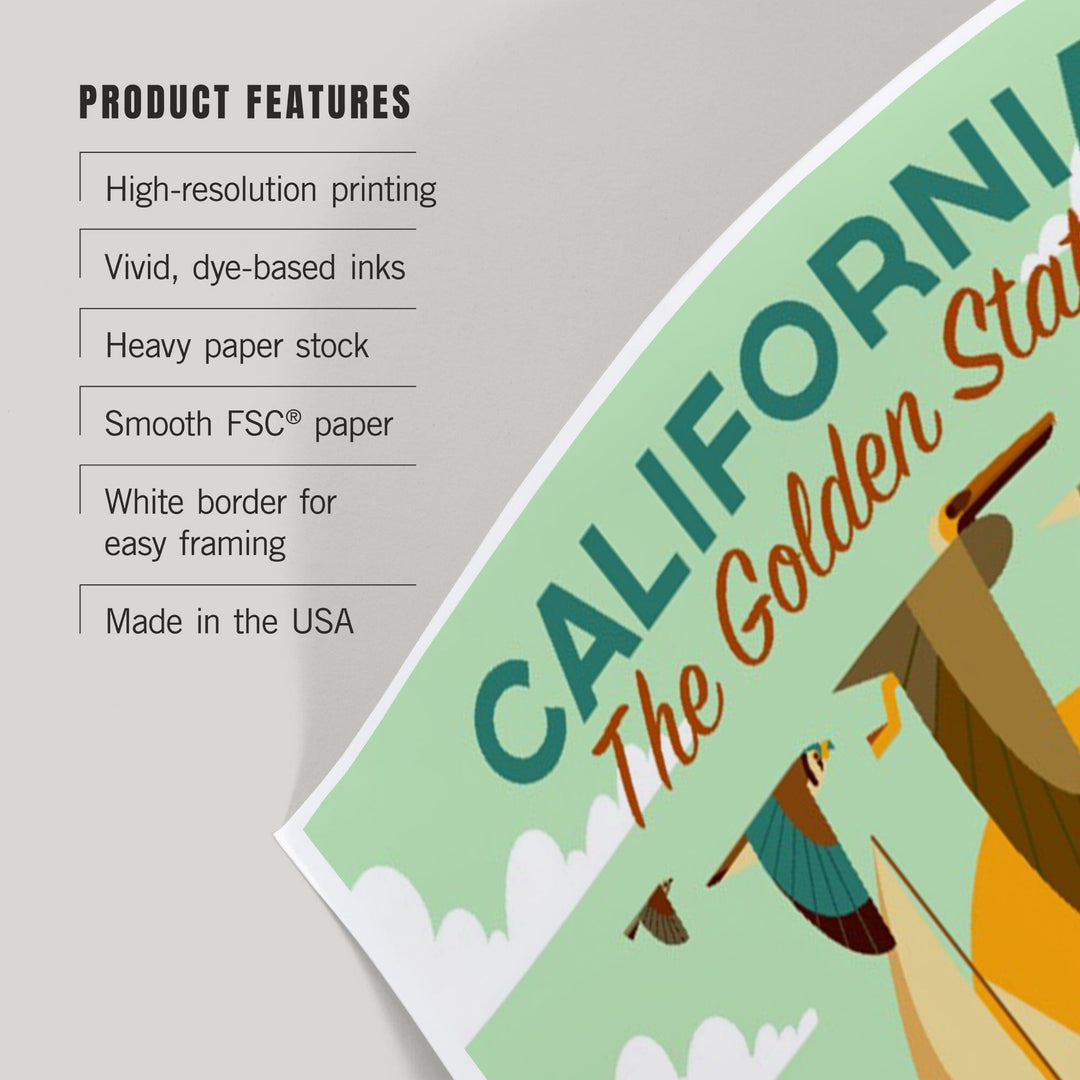 California, The Golden State, Geometric, Blue Sky, Art & Giclee Prints Art Lantern Press 