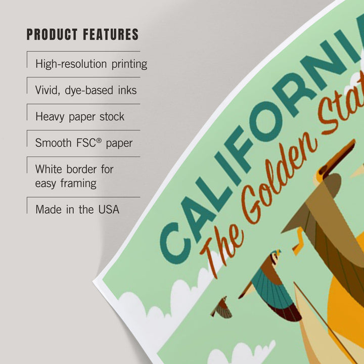 California, The Golden State, Geometric, Blue Sky, Art & Giclee Prints Art Lantern Press 