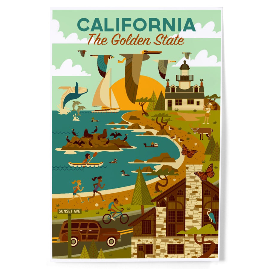 California, The Golden State, Geometric, Blue Sky, Art & Giclee Prints Art Lantern Press 