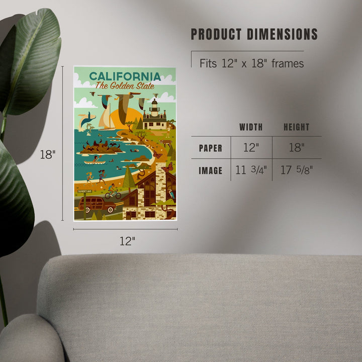 California, The Golden State, Geometric, Blue Sky, Art & Giclee Prints Art Lantern Press 