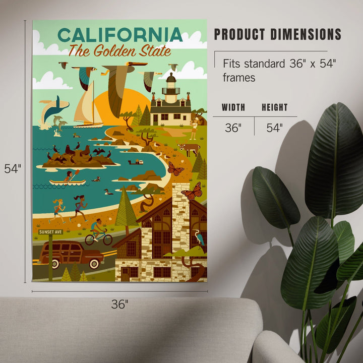 California, The Golden State, Geometric, Blue Sky, Art & Giclee Prints Art Lantern Press 
