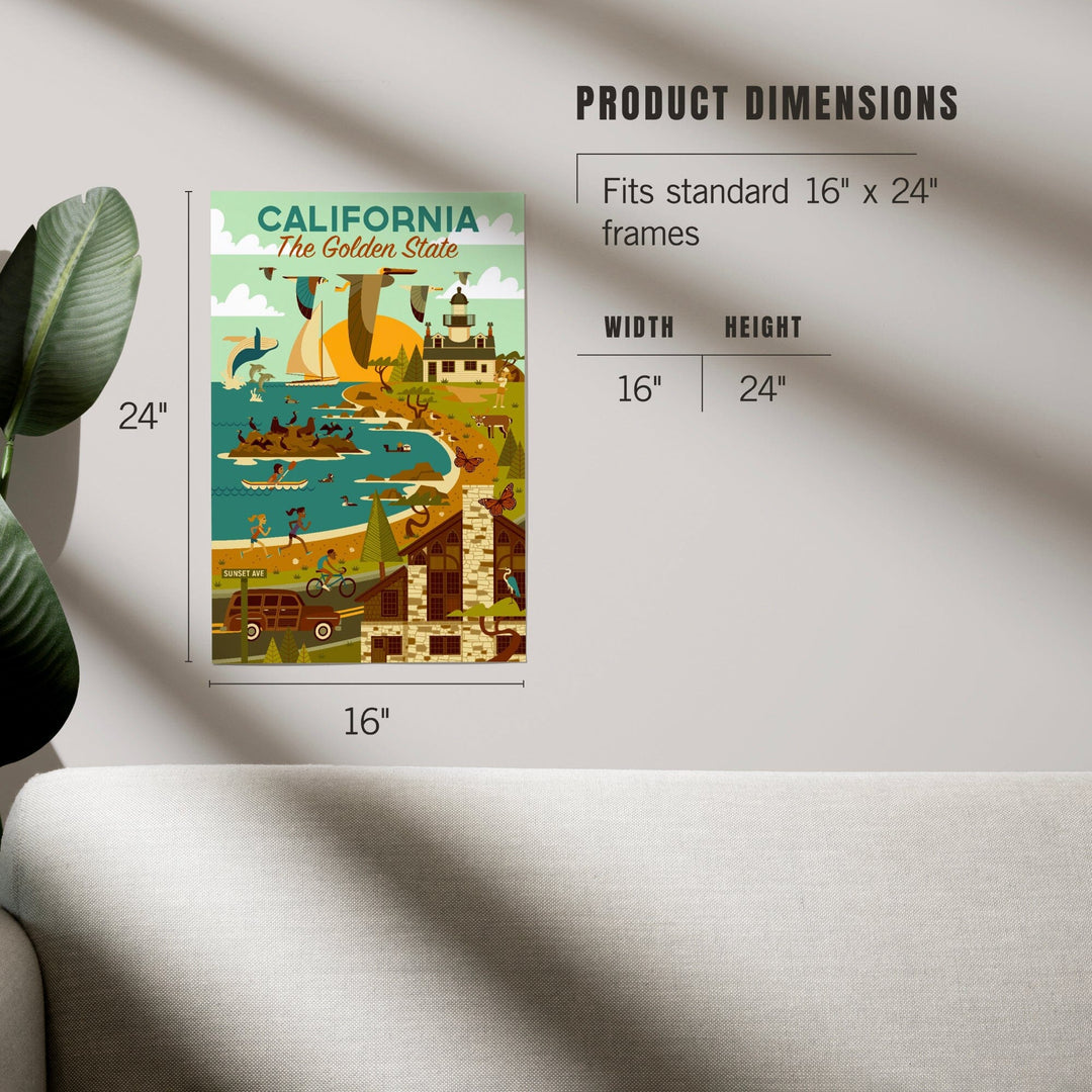 California, The Golden State, Geometric, Blue Sky, Art & Giclee Prints Art Lantern Press 
