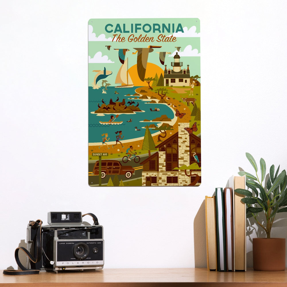 California, The Golden State, Geometric, Blue Sky, Metal Signs Metal Lantern Press 