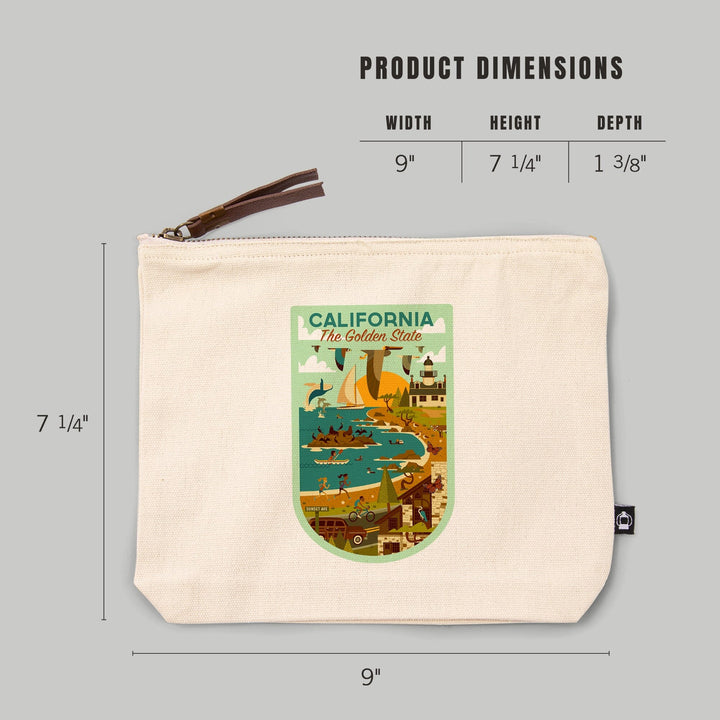California, The Golden State, Geometric, Blue Sky,, Organic Cotton Zipper Pouch, Go Bag Totes Lantern Press 