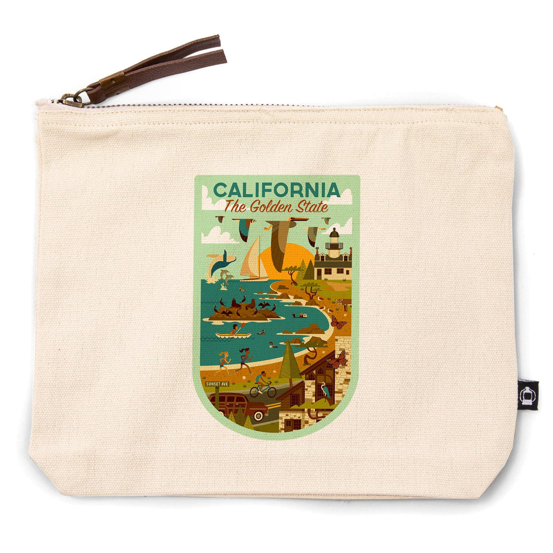 California, The Golden State, Geometric, Blue Sky,, Organic Cotton Zipper Pouch, Go Bag Totes Lantern Press 