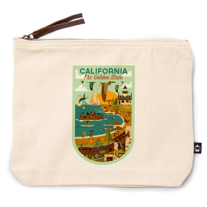 California, The Golden State, Geometric, Blue Sky,, Organic Cotton Zipper Pouch, Go Bag Totes Lantern Press 