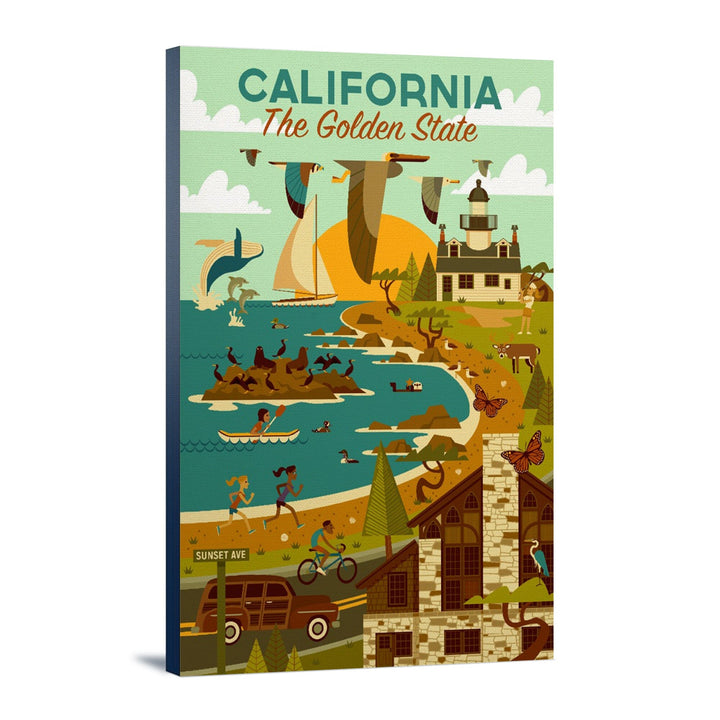 California, The Golden State, Geometric, Blue Sky, Stretched Canvas Canvas Lantern Press 