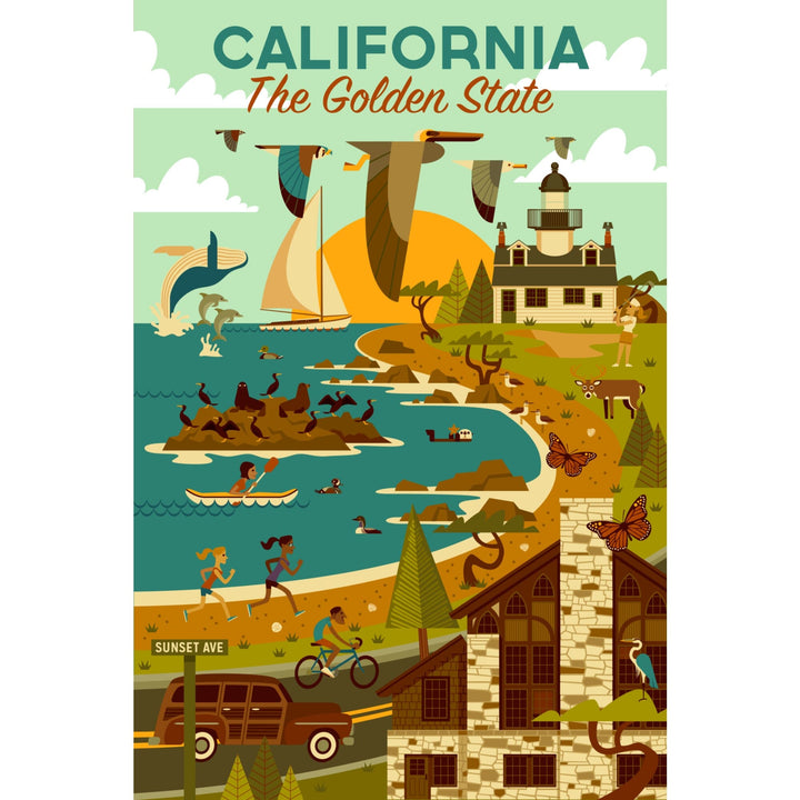 California, The Golden State, Geometric, Blue Sky, Stretched Canvas Canvas Lantern Press 