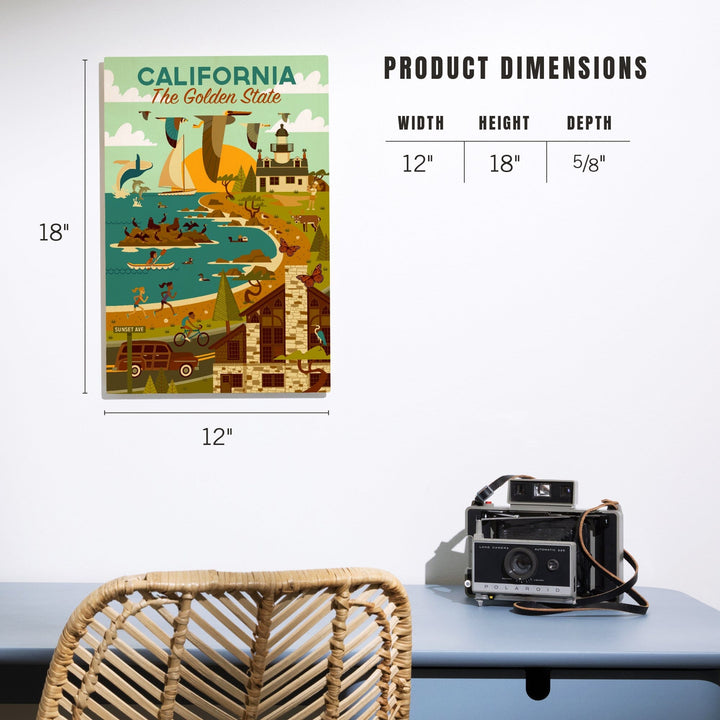 California, The Golden State, Geometric, Blue Sky, Wood Signs and Postcards Wood Lantern Press 