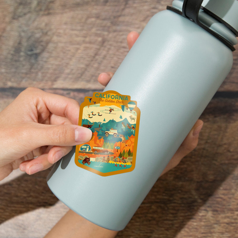 California, The Golden State, Geometric, Contour, Vinyl Sticker Sticker Lantern Press 