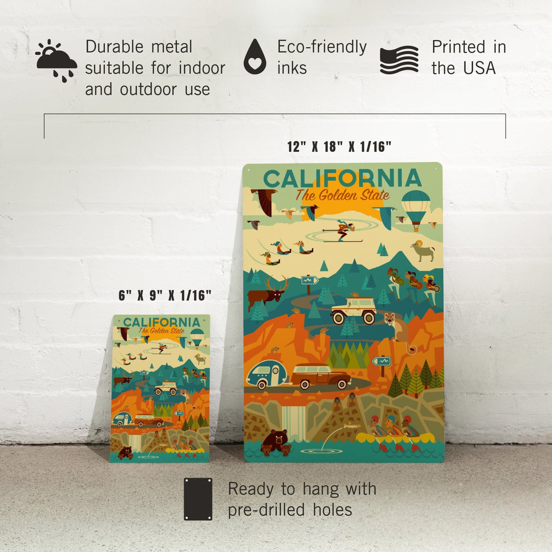 California, The Golden State, Geometric, Metal Signs Metal Lantern Press 