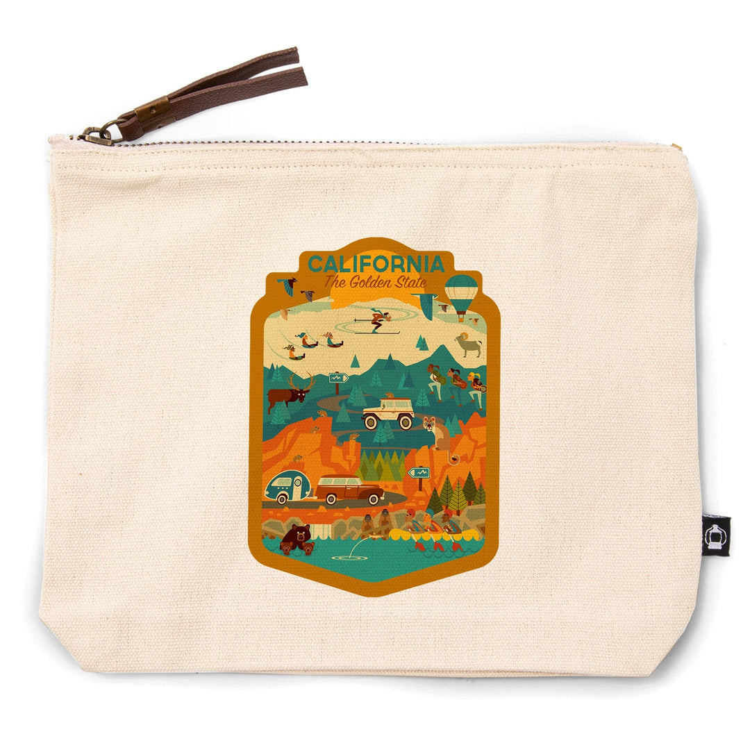 California, The Golden State, Geometric,, Organic Cotton Zipper Pouch, Go Bag Totes Lantern Press 