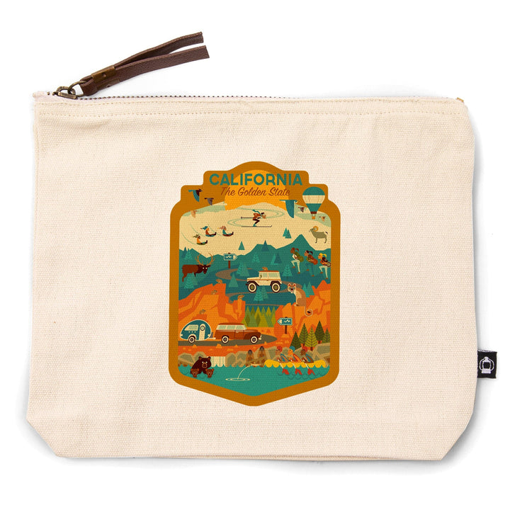 California, The Golden State, Geometric,, Organic Cotton Zipper Pouch, Go Bag Totes Lantern Press 