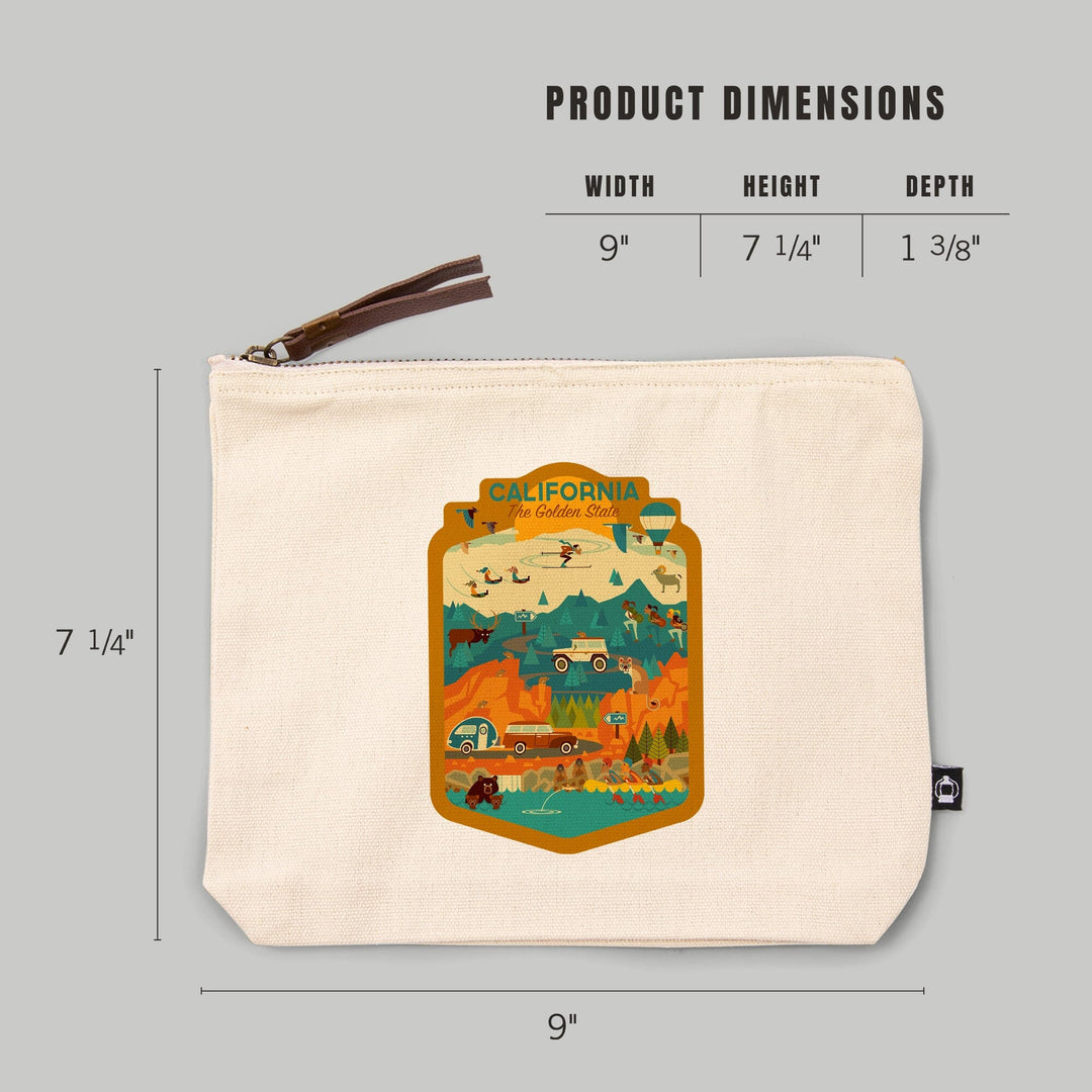 California, The Golden State, Geometric,, Organic Cotton Zipper Pouch, Go Bag Totes Lantern Press 