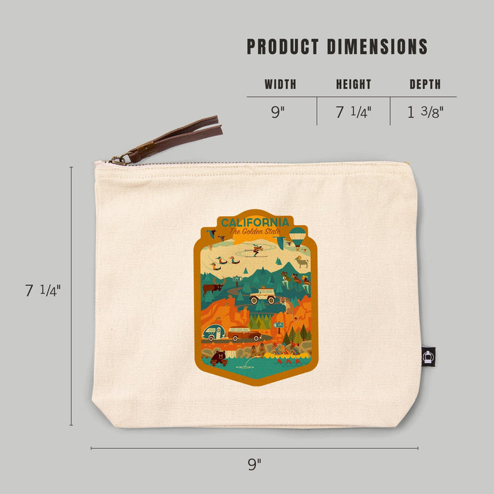 California, The Golden State, Geometric,, Organic Cotton Zipper Pouch, Go Bag Totes Lantern Press 
