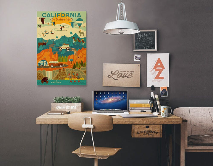 California, The Golden State, Geometric, Stretched Canvas Canvas Lantern Press 