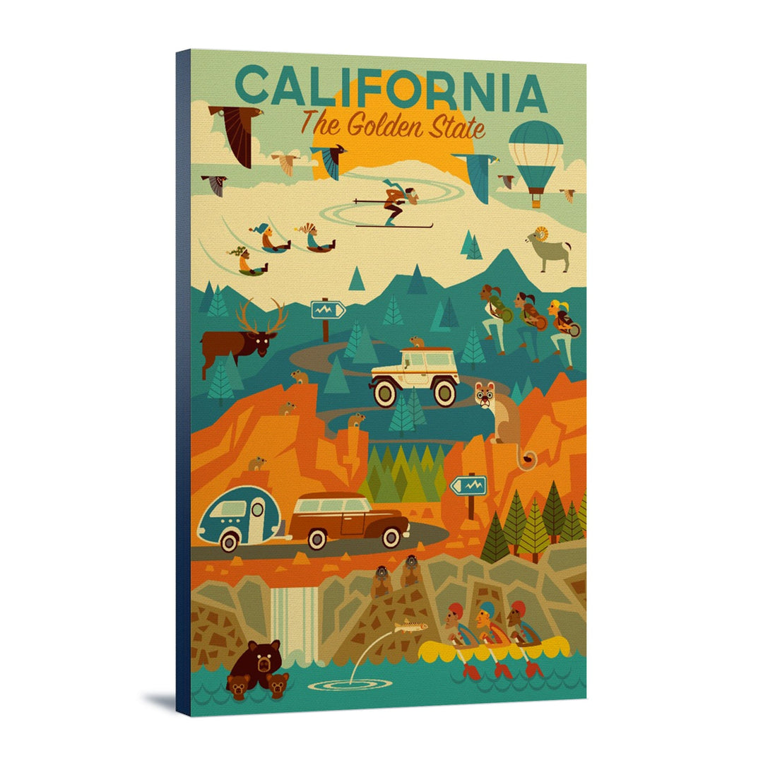 California, The Golden State, Geometric, Stretched Canvas Canvas Lantern Press 