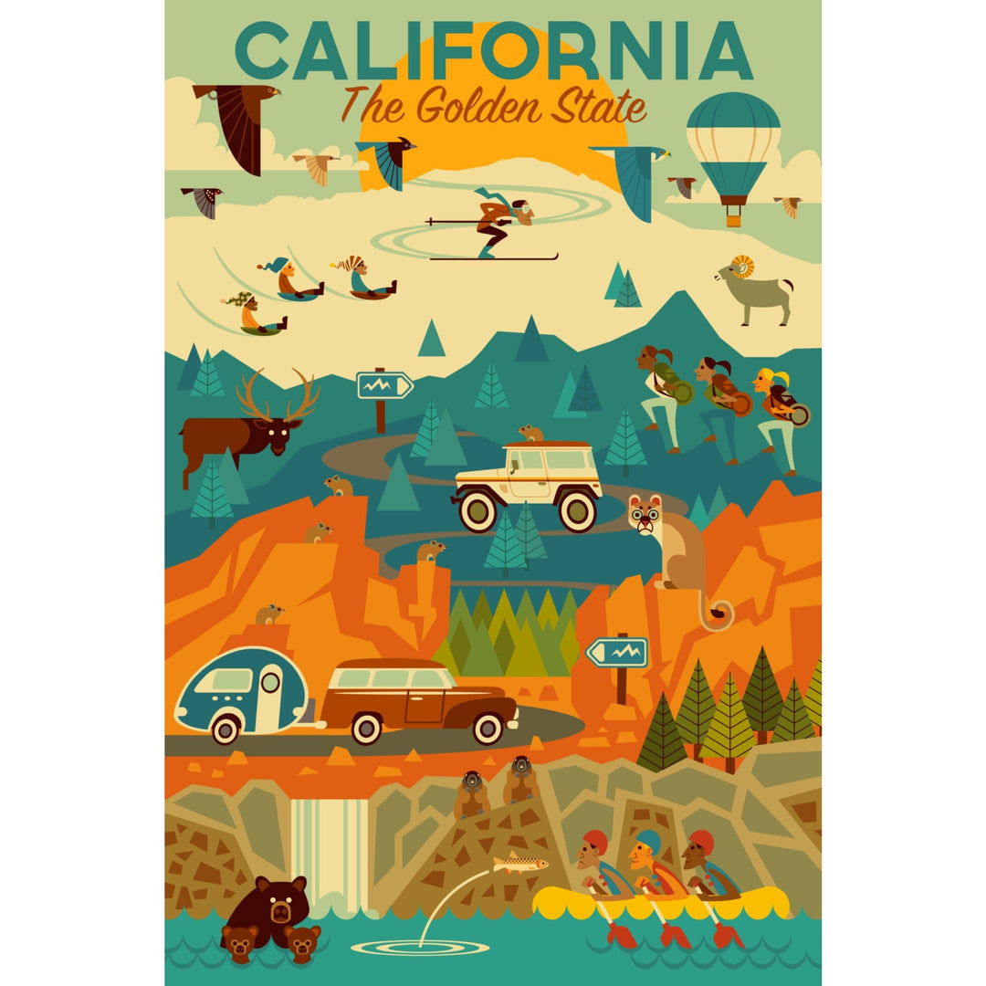 California, The Golden State, Geometric, Stretched Canvas Canvas Lantern Press 