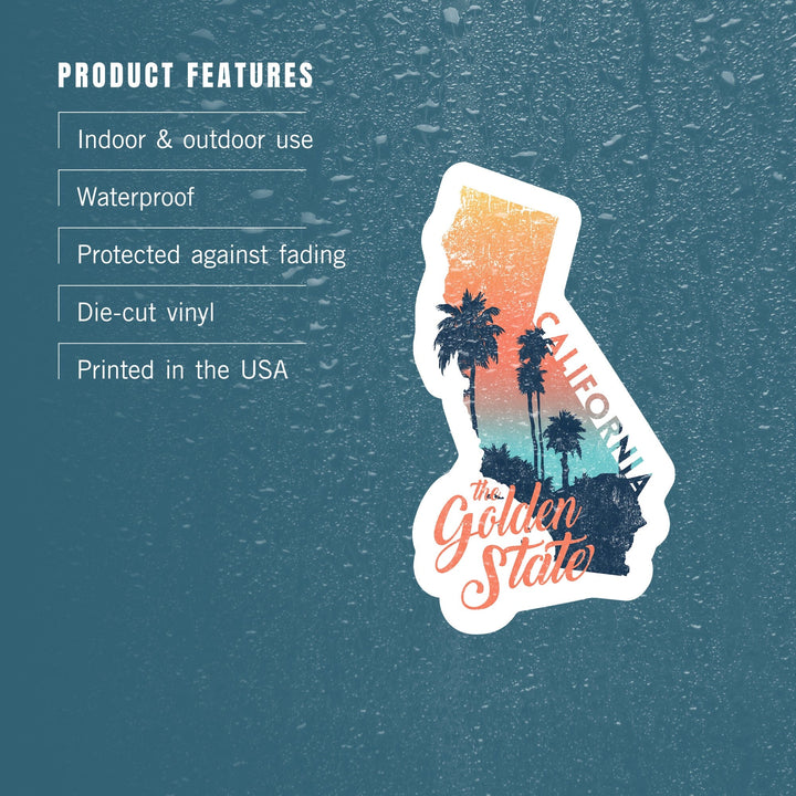 California, The Golden State, State Abstract, Palm Scene, Contour, Vinyl Sticker Sticker Lantern Press 