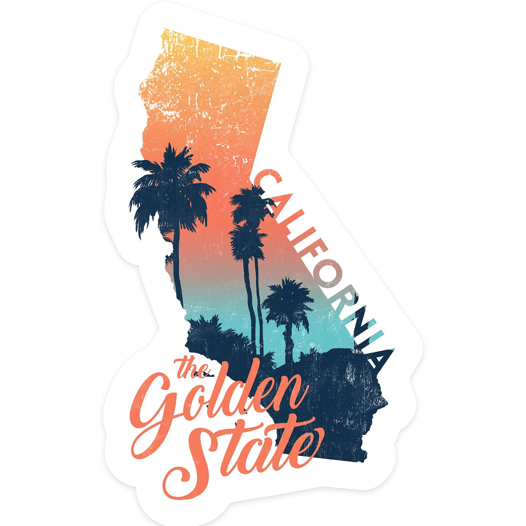 California, The Golden State, State Abstract, Palm Scene, Contour, Vinyl Sticker Sticker Lantern Press 