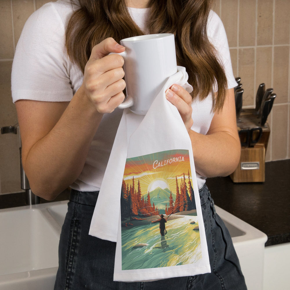 California This is Living Fishing Mountain, Organic Cotton Kitchen Tea Towels Kitchen Lantern Press 