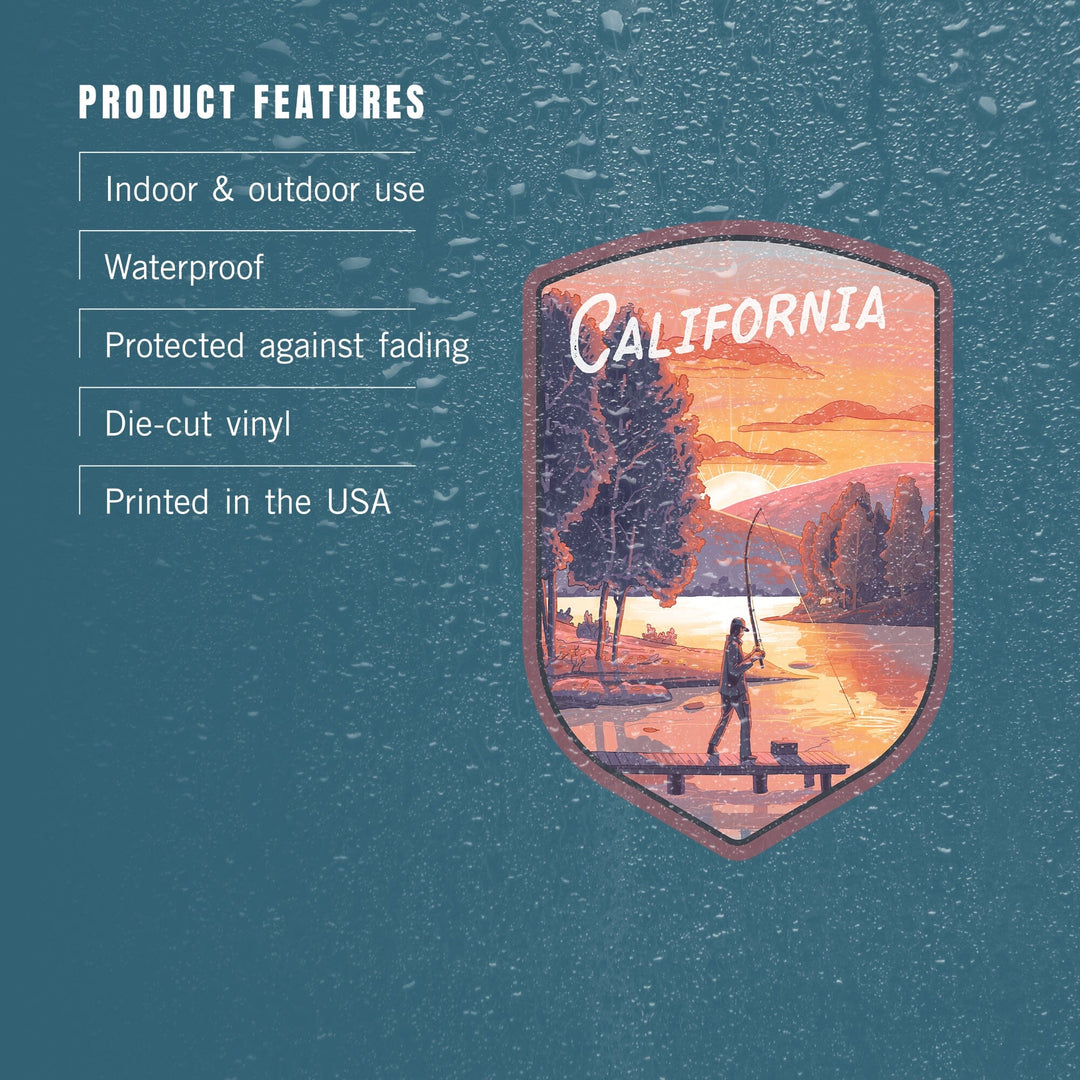 California, This is Living, Fishing with Hills, Contour, Vinyl Sticker Sticker Lantern Press 