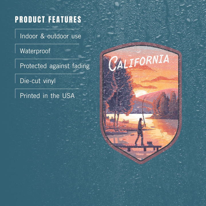 California, This is Living, Fishing with Hills, Contour, Vinyl Sticker Sticker Lantern Press 