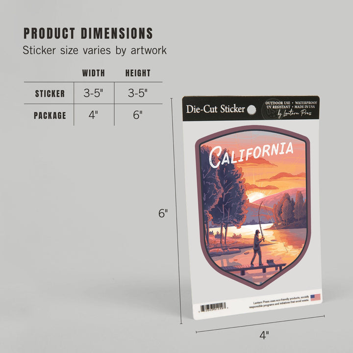 California, This is Living, Fishing with Hills, Contour, Vinyl Sticker Sticker Lantern Press 