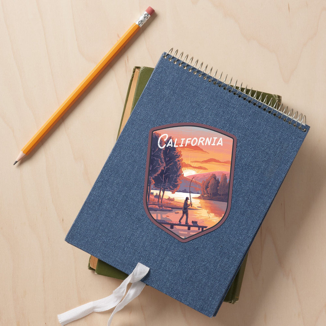 California, This is Living, Fishing with Hills, Contour, Vinyl Sticker Sticker Lantern Press 