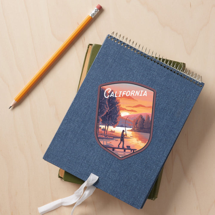 California, This is Living, Fishing with Hills, Contour, Vinyl Sticker Sticker Lantern Press 