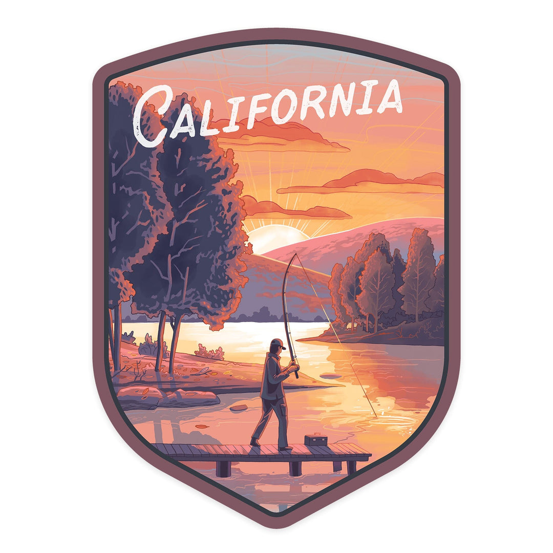 California, This is Living, Fishing with Hills, Contour, Vinyl Sticker Sticker Lantern Press 