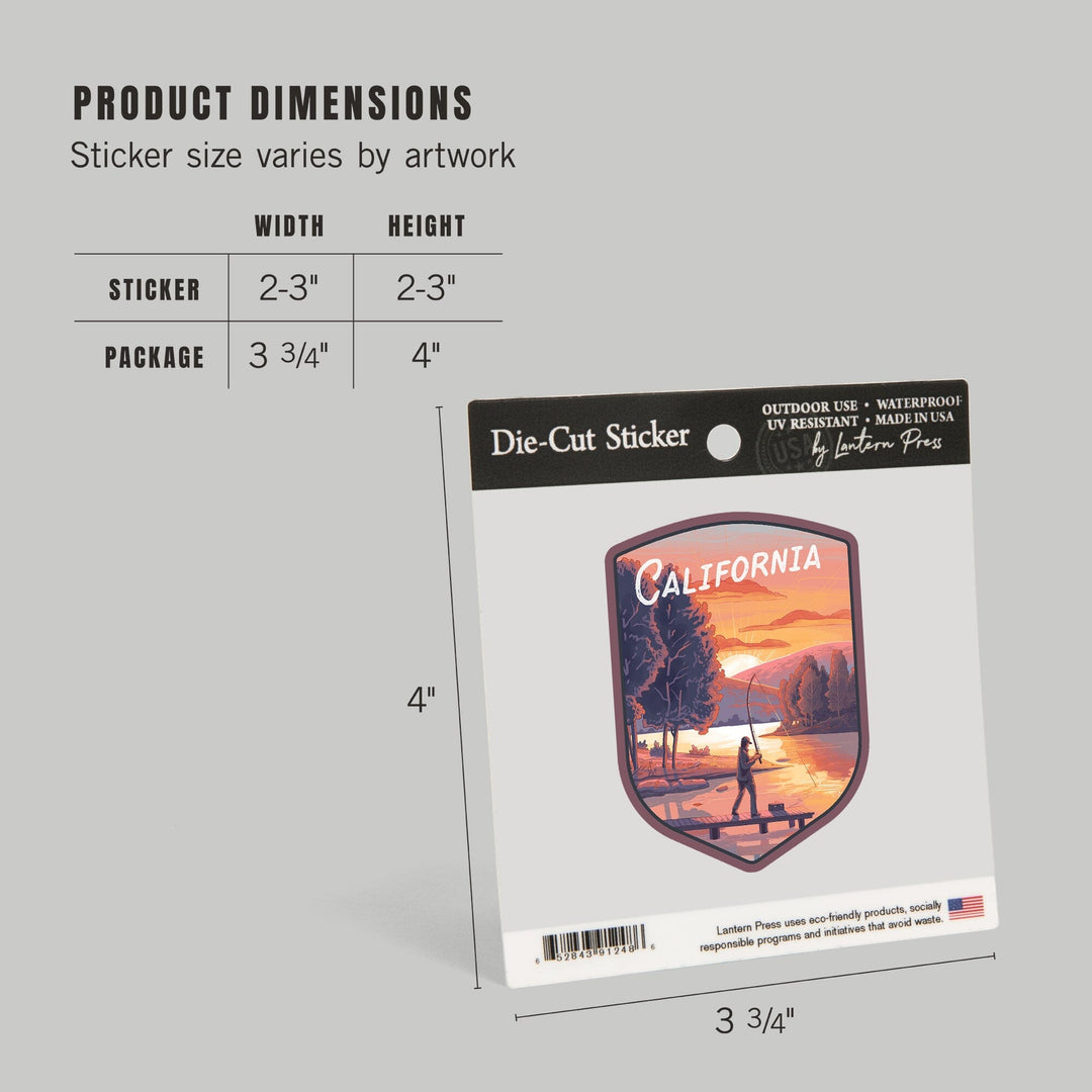 California, This is Living, Fishing with Hills, Contour, Vinyl Sticker Sticker Lantern Press 