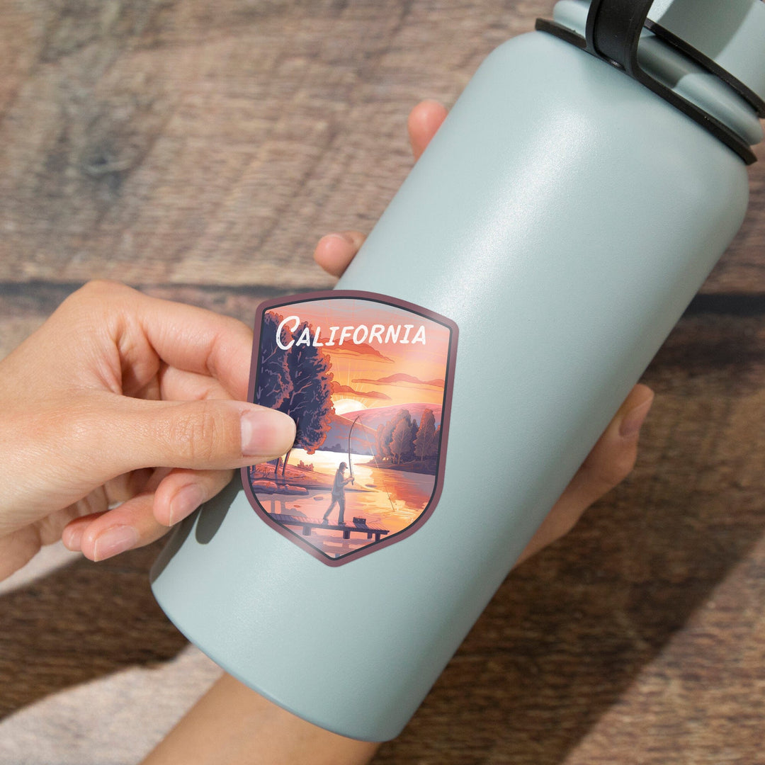 California, This is Living, Fishing with Hills, Contour, Vinyl Sticker Sticker Lantern Press 