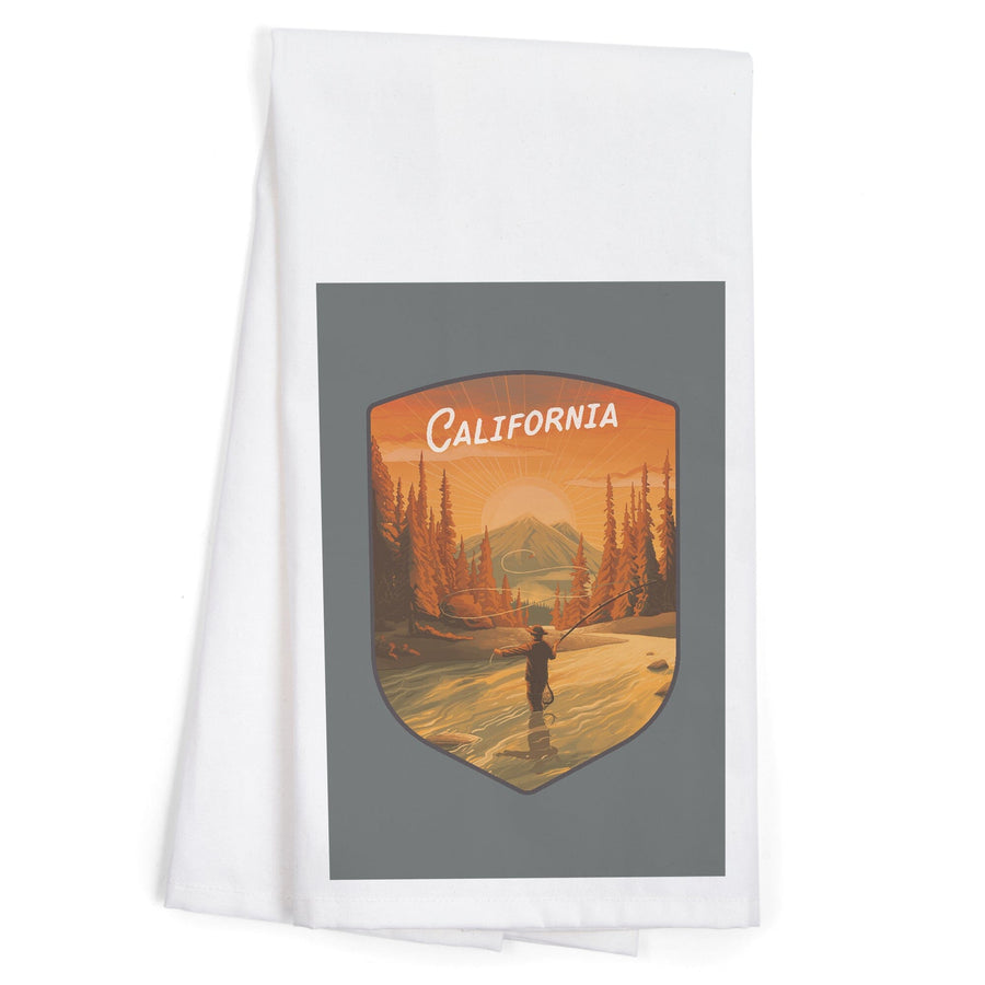California, This is Living, Fishing with Mountain, Contour, Organic Cotton Kitchen Tea Towels Kitchen Lantern Press 