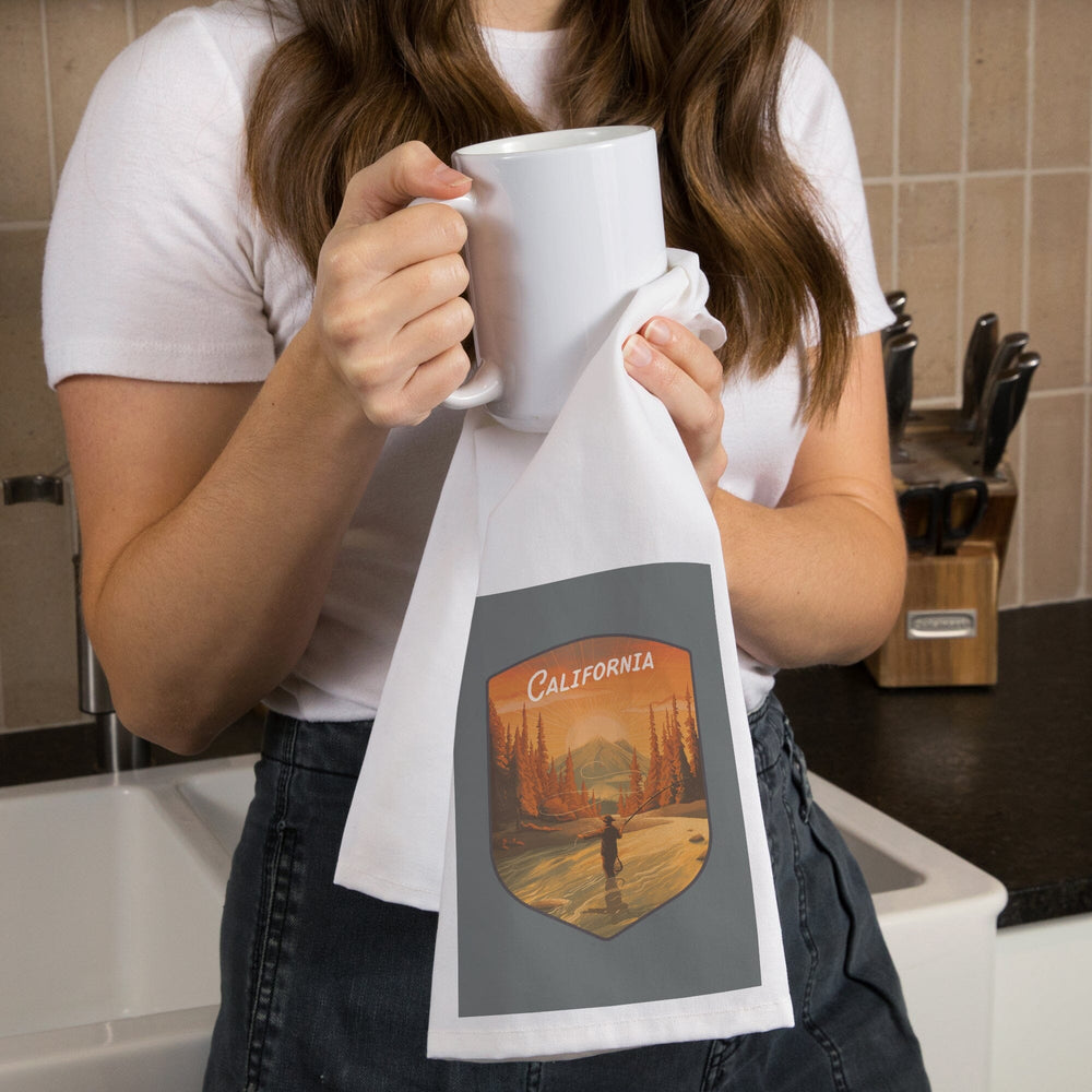 California, This is Living, Fishing with Mountain, Contour, Organic Cotton Kitchen Tea Towels Kitchen Lantern Press 