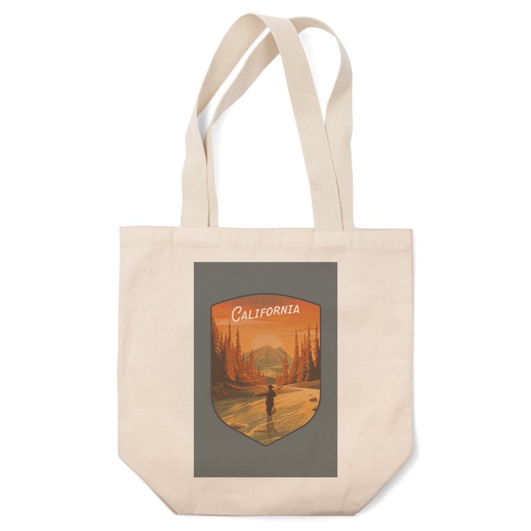 California, This is Living, Fishing with Mountain, Contour, Tote Bag Totes Lantern Press 