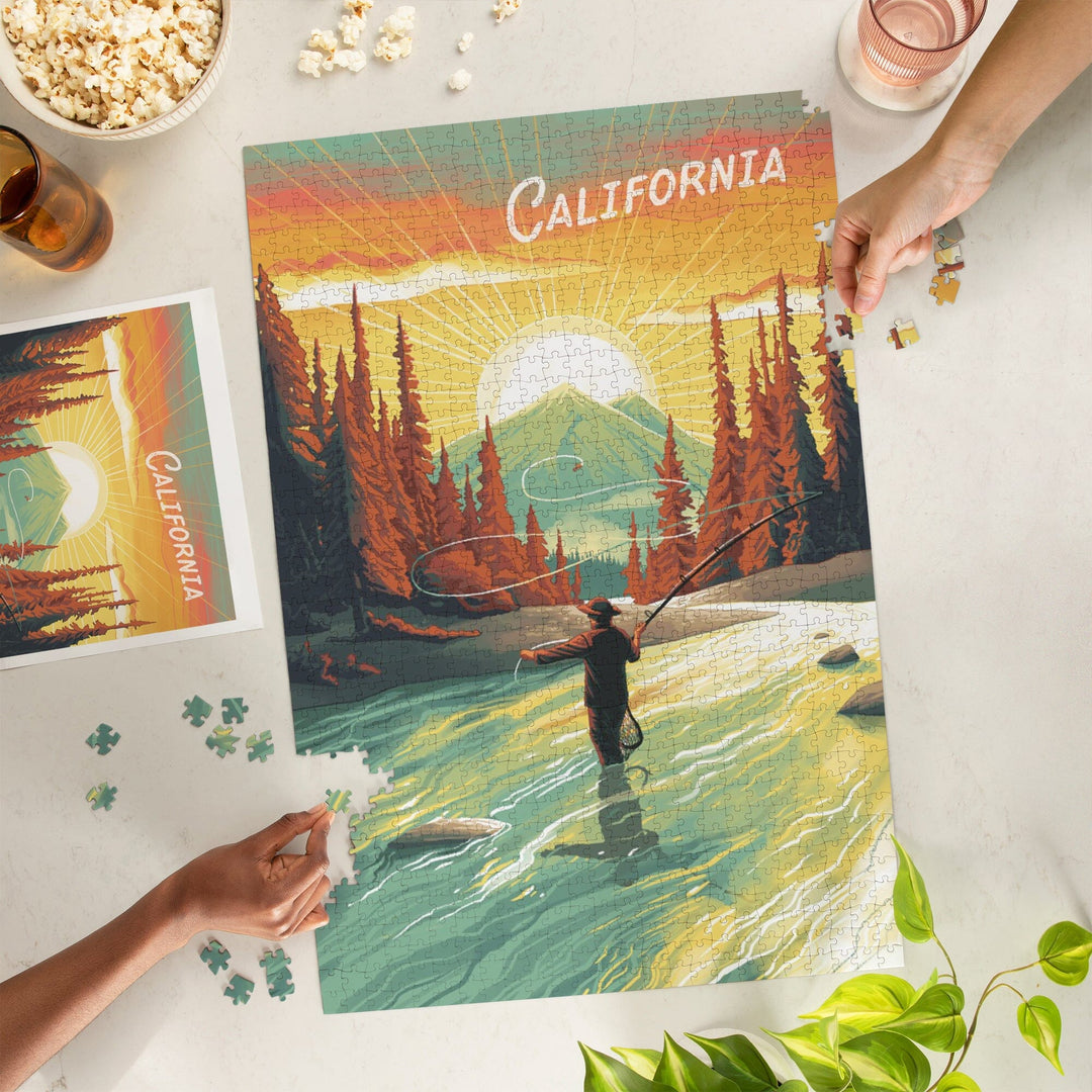 California, This is Living, Fishing with Mountain, Jigsaw Puzzle - Lantern Press