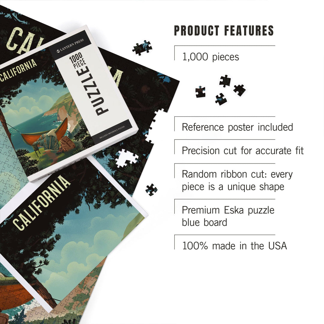California, Today's Office, Coastal Series, Hammock on Beach, Jigsaw Puzzle Puzzle Lantern Press 