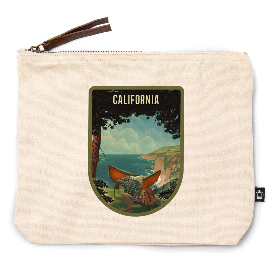 California, Today's Office, Coastal Series, Hammock on Beach,, Organic Cotton Zipper Pouch, Go Bag Totes Lantern Press 