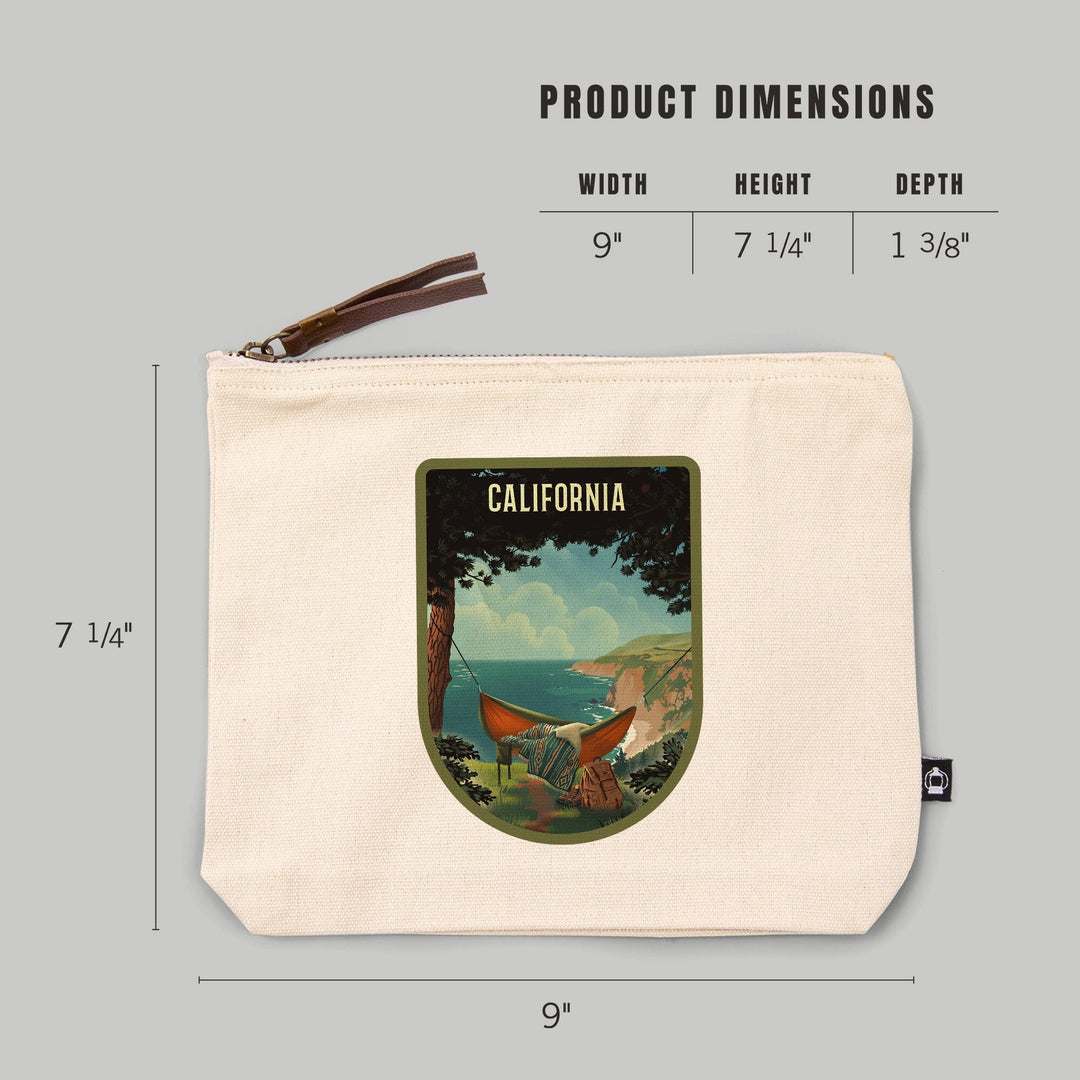 California, Today's Office, Coastal Series, Hammock on Beach,, Organic Cotton Zipper Pouch, Go Bag Totes Lantern Press 