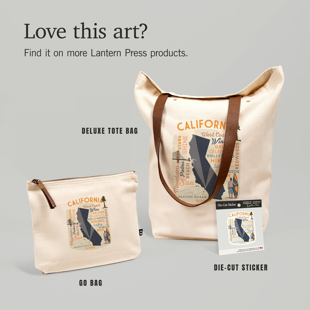 California, Typography and Icons, Contour, Accessory Go Bag - Lantern Press