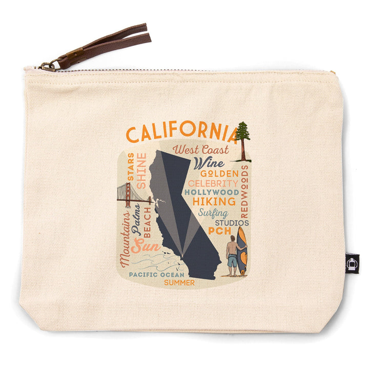 California, Typography and Icons, Contour, Accessory Go Bag - Lantern Press