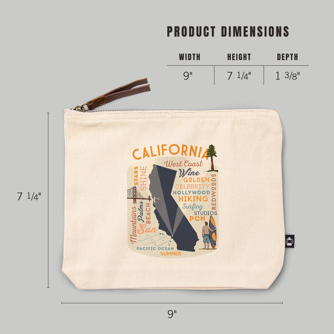 California, Typography and Icons, Contour, Accessory Go Bag - Lantern Press