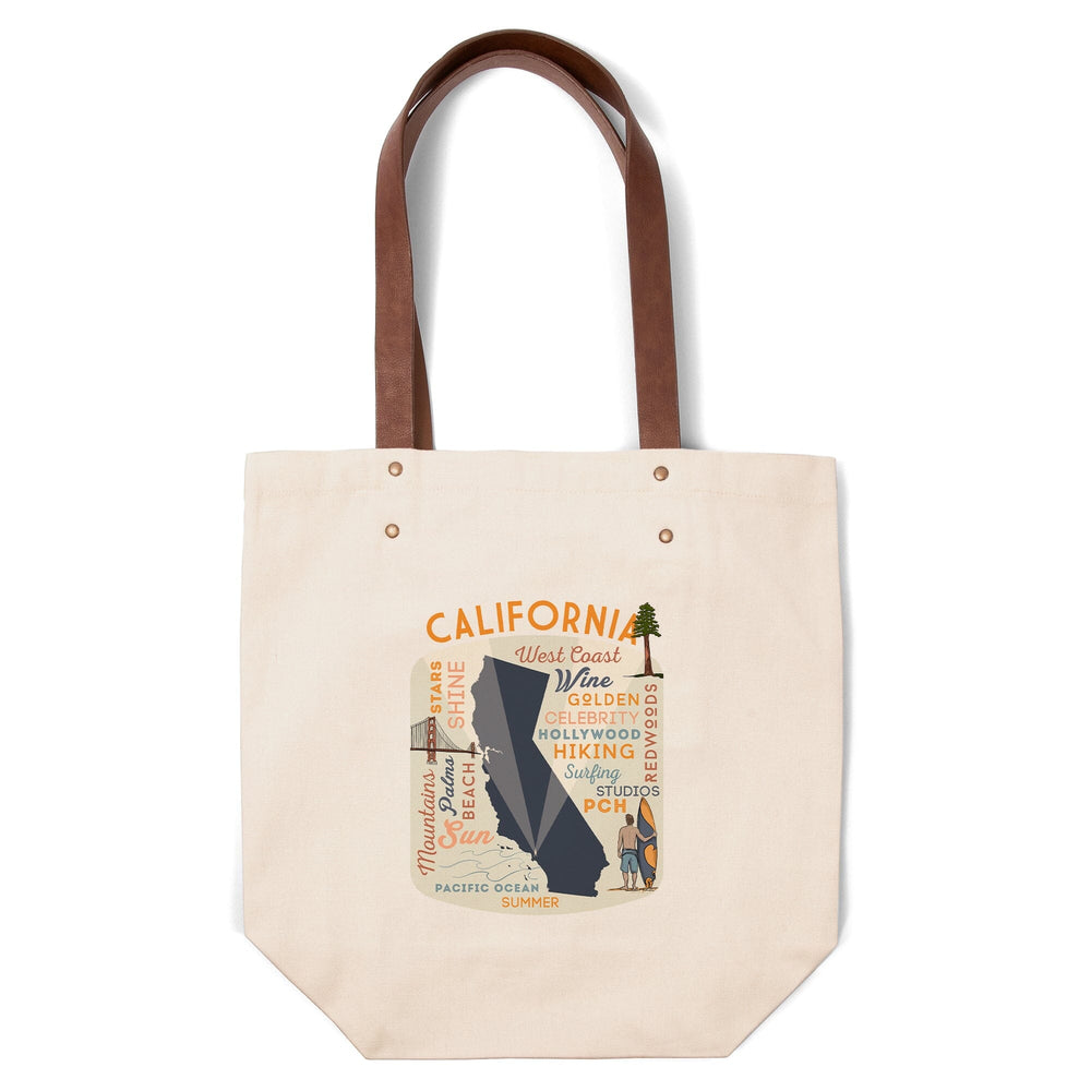 California, Typography and Icons, Contour, Accessory Go Bag Totes Lantern Press 