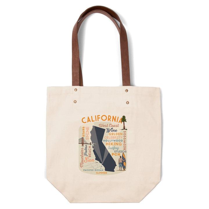 California, Typography and Icons, Contour, Accessory Go Bag - Lantern Press