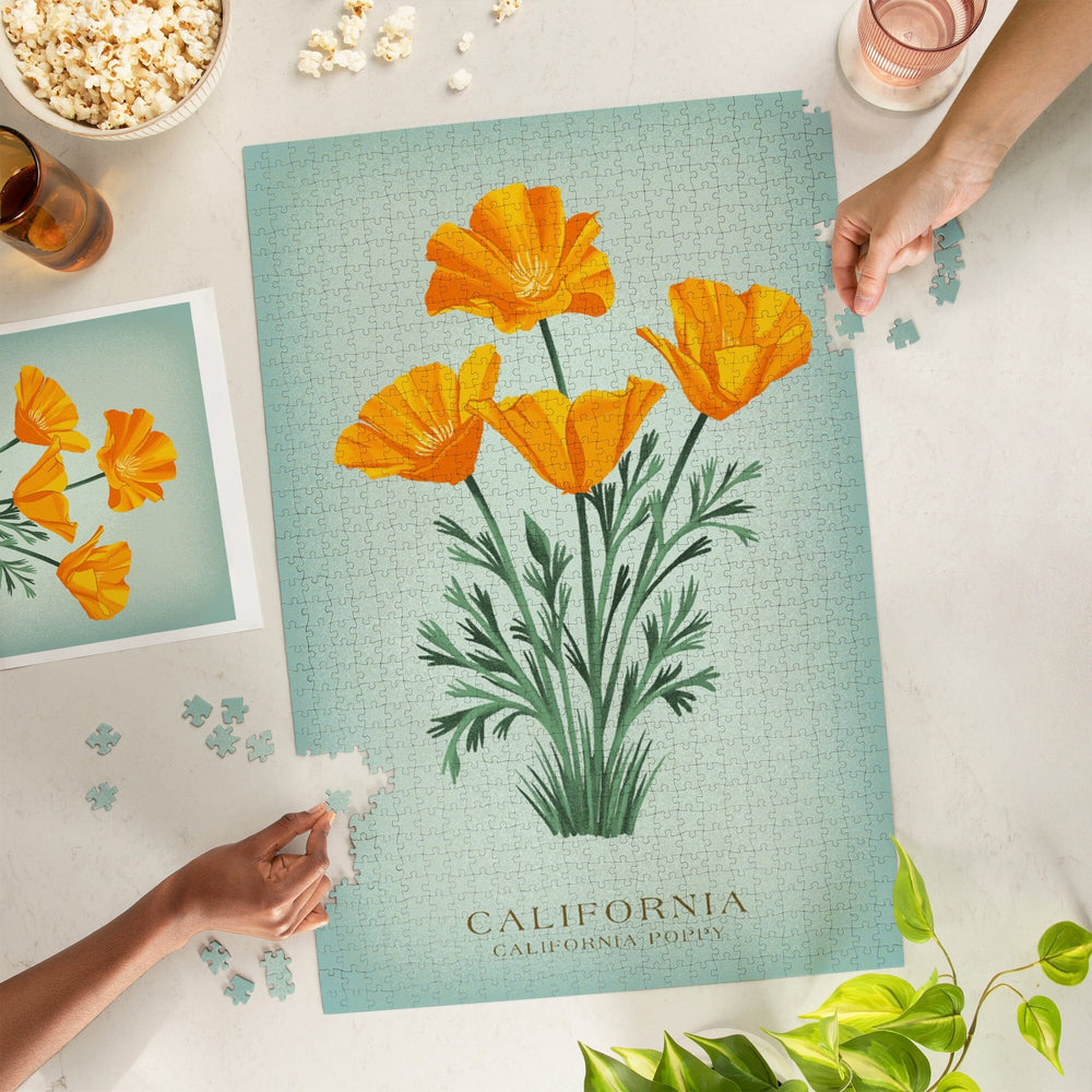 California, Vintage Flora, State Series, California Poppy, Jigsaw Puzzle Puzzle Lantern Press 