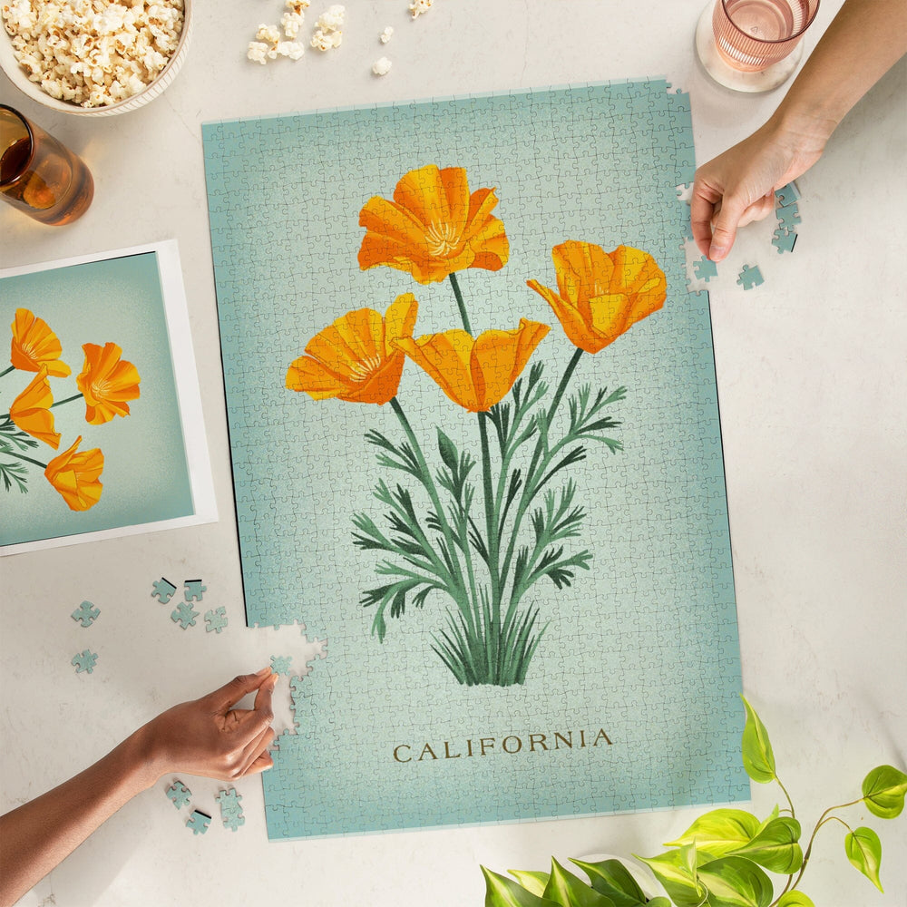 California, Vintage Flora, State Series, California Poppy, Jigsaw Puzzle Puzzle Lantern Press 