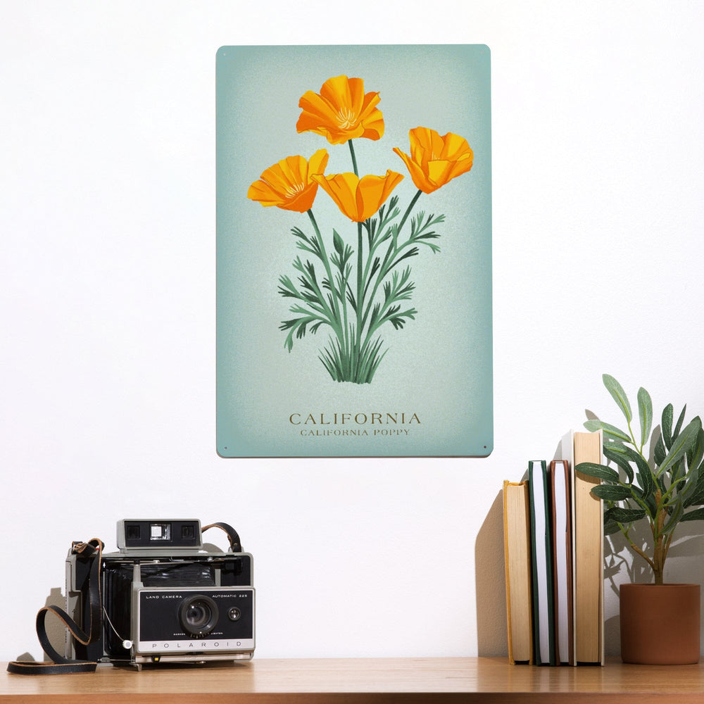 California, Vintage Flora, State Series, California Poppy, Metal Signs Metal Lantern Press 